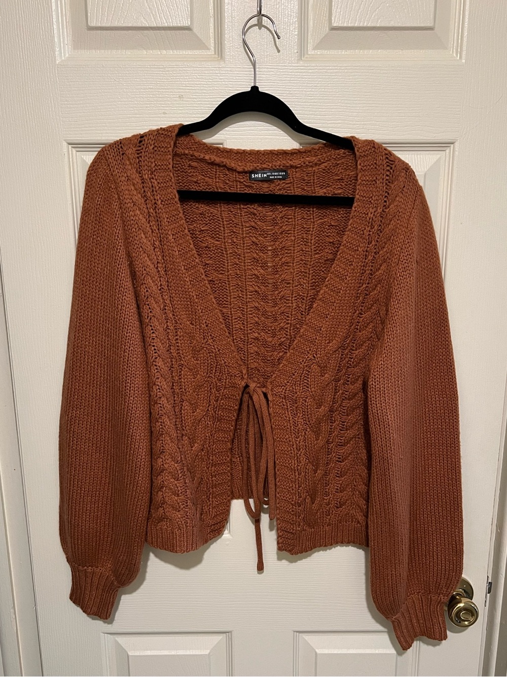 SHEIN Rust Tie-Front Cable Knit Cardigan Size L